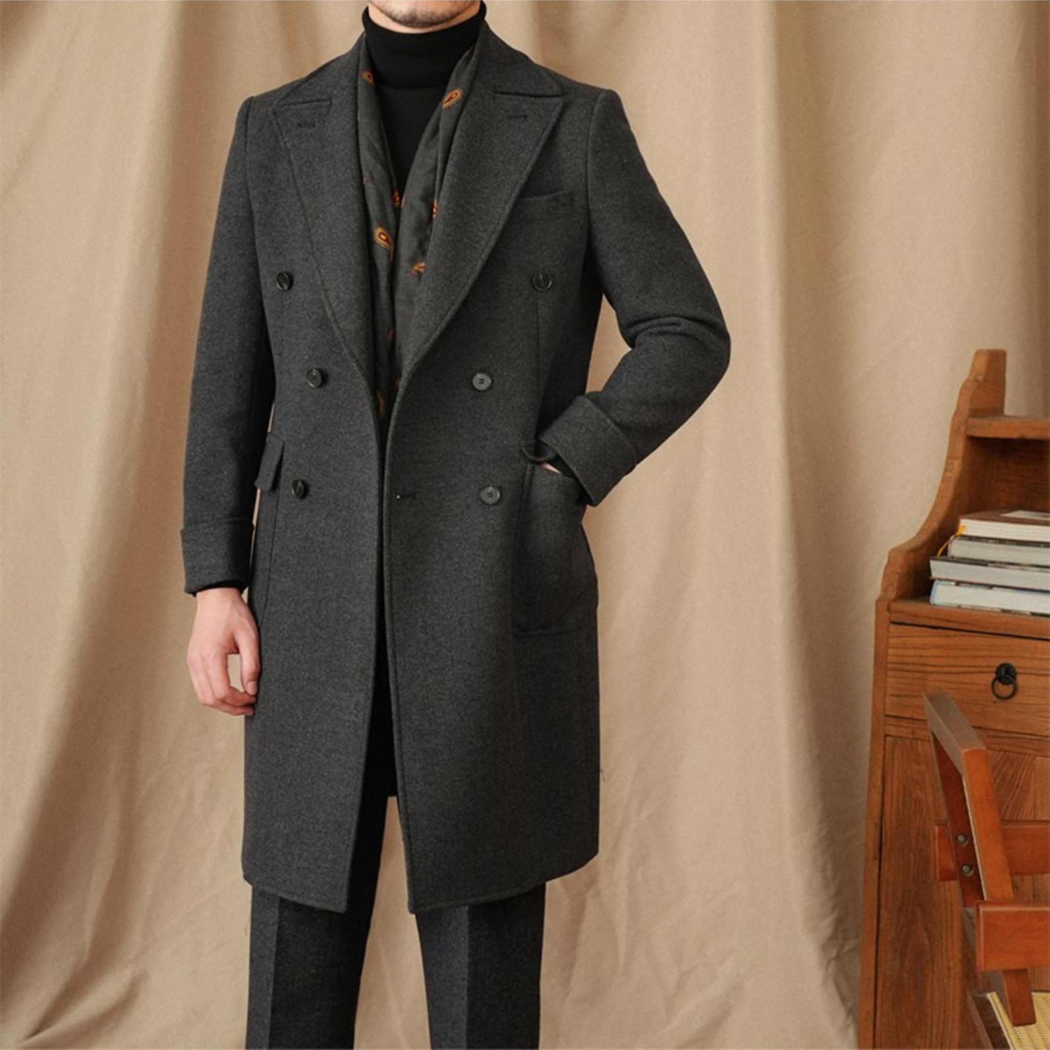 The Ashbury Herringbone Overcoat  Charcoal / 2XL Tovian Instinct