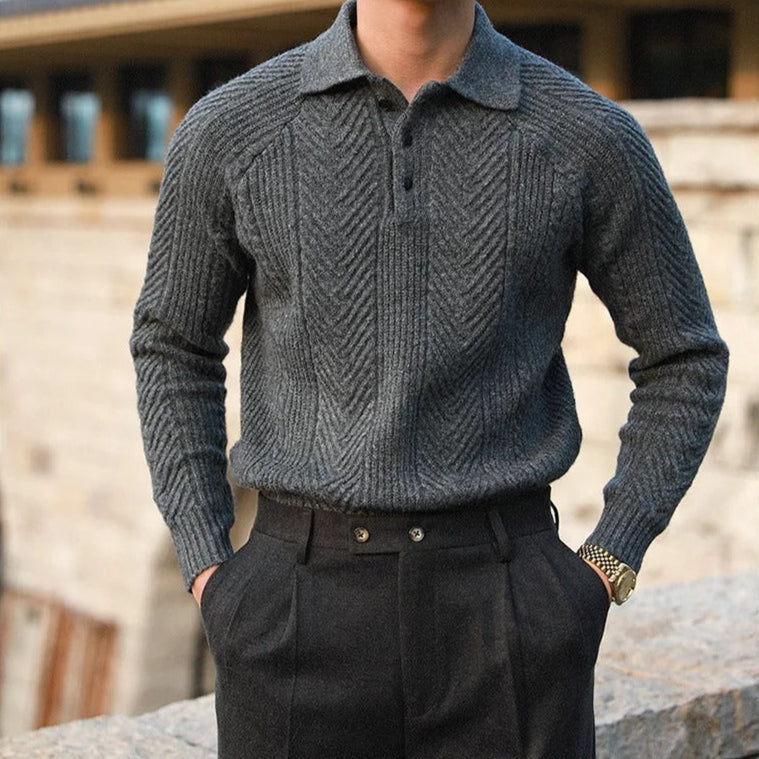 The Verona Cable Knit Polo Grey / 3XL Tovian Instinct