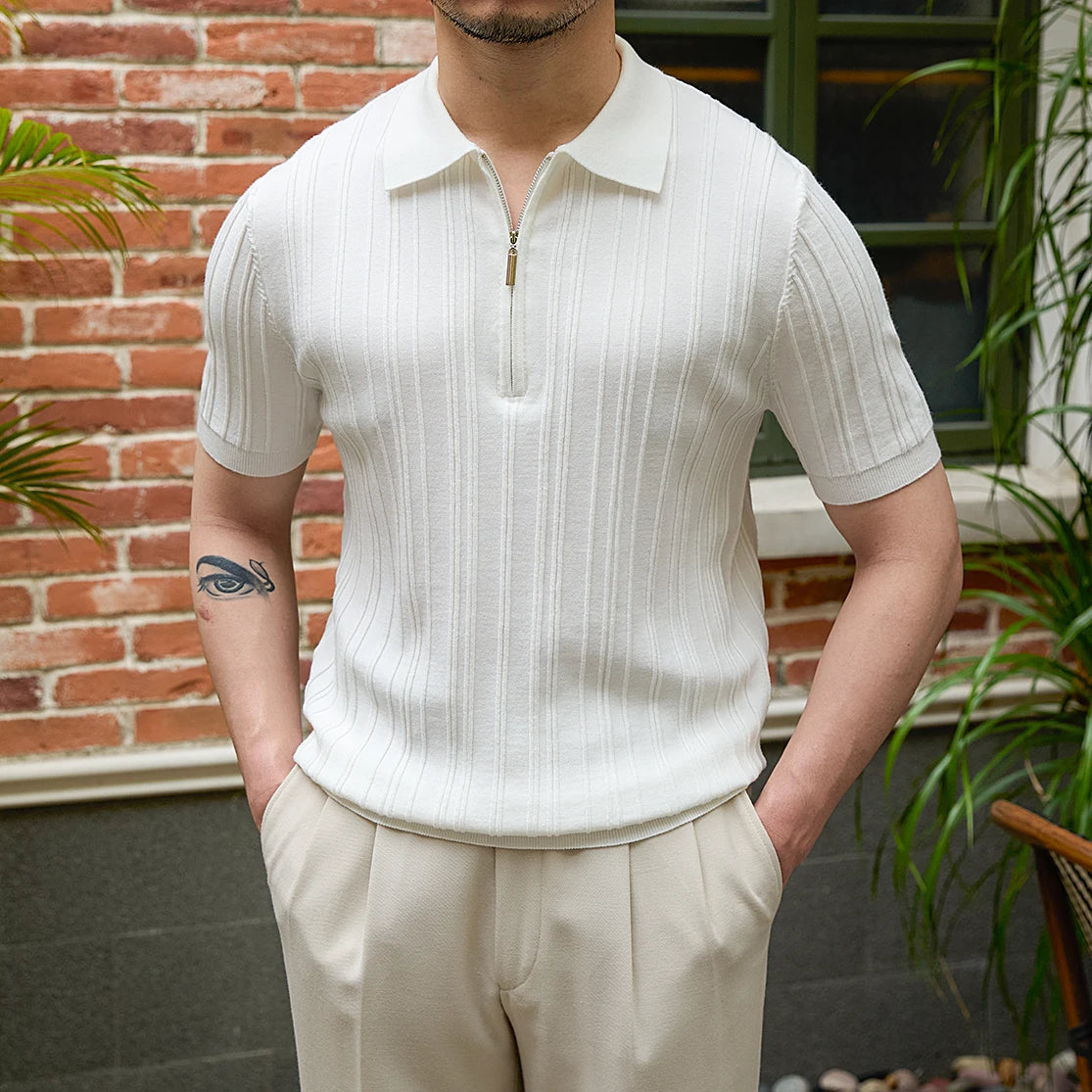 The Lido Zip Polo  White / L Tovian Instinct