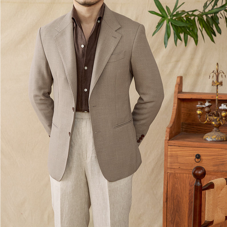 The Valerio Linen-Tencel Blazer  Beige Grey / XL Tovian Instinct