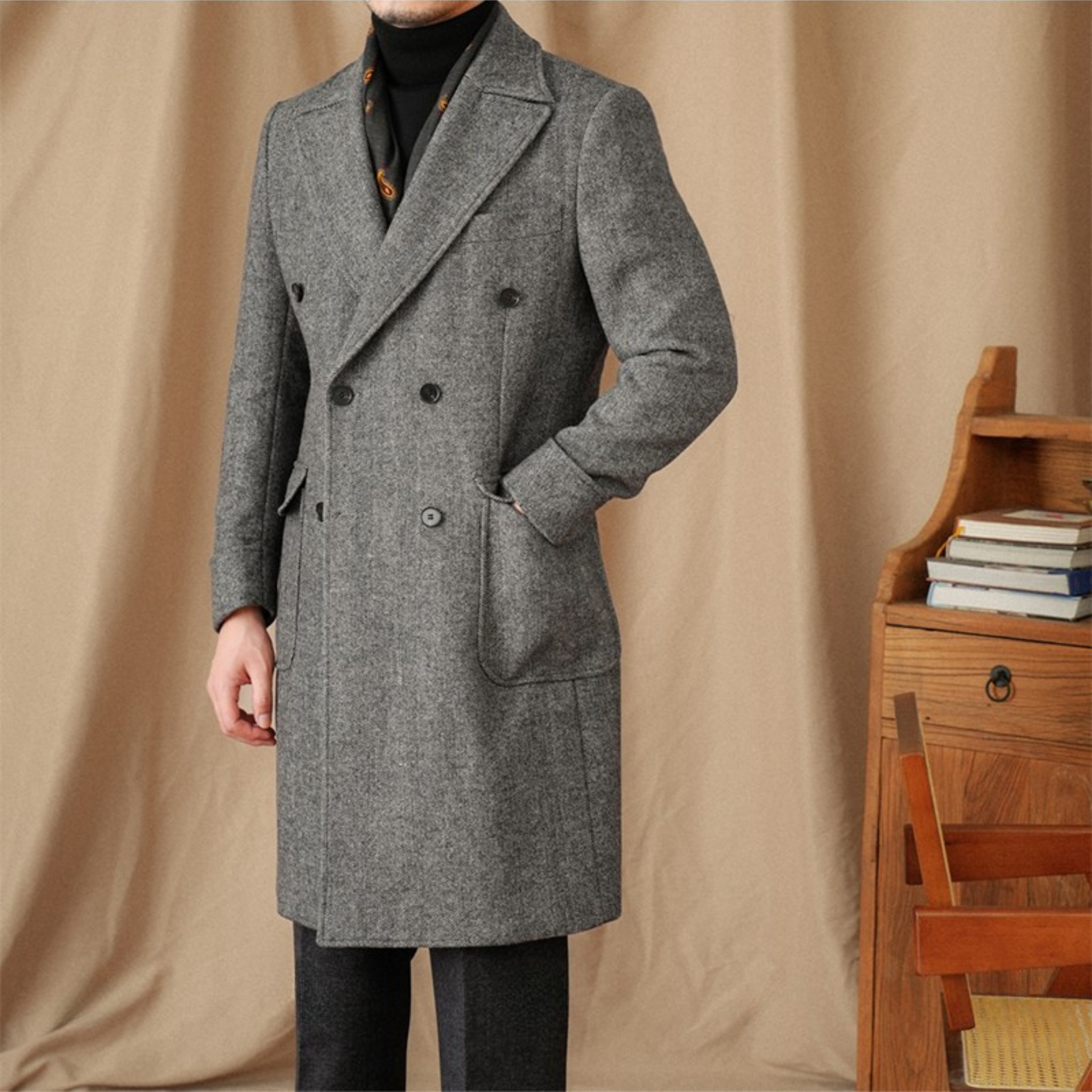 The Ashbury Herringbone Overcoat  Grey / 2XL Tovian Instinct
