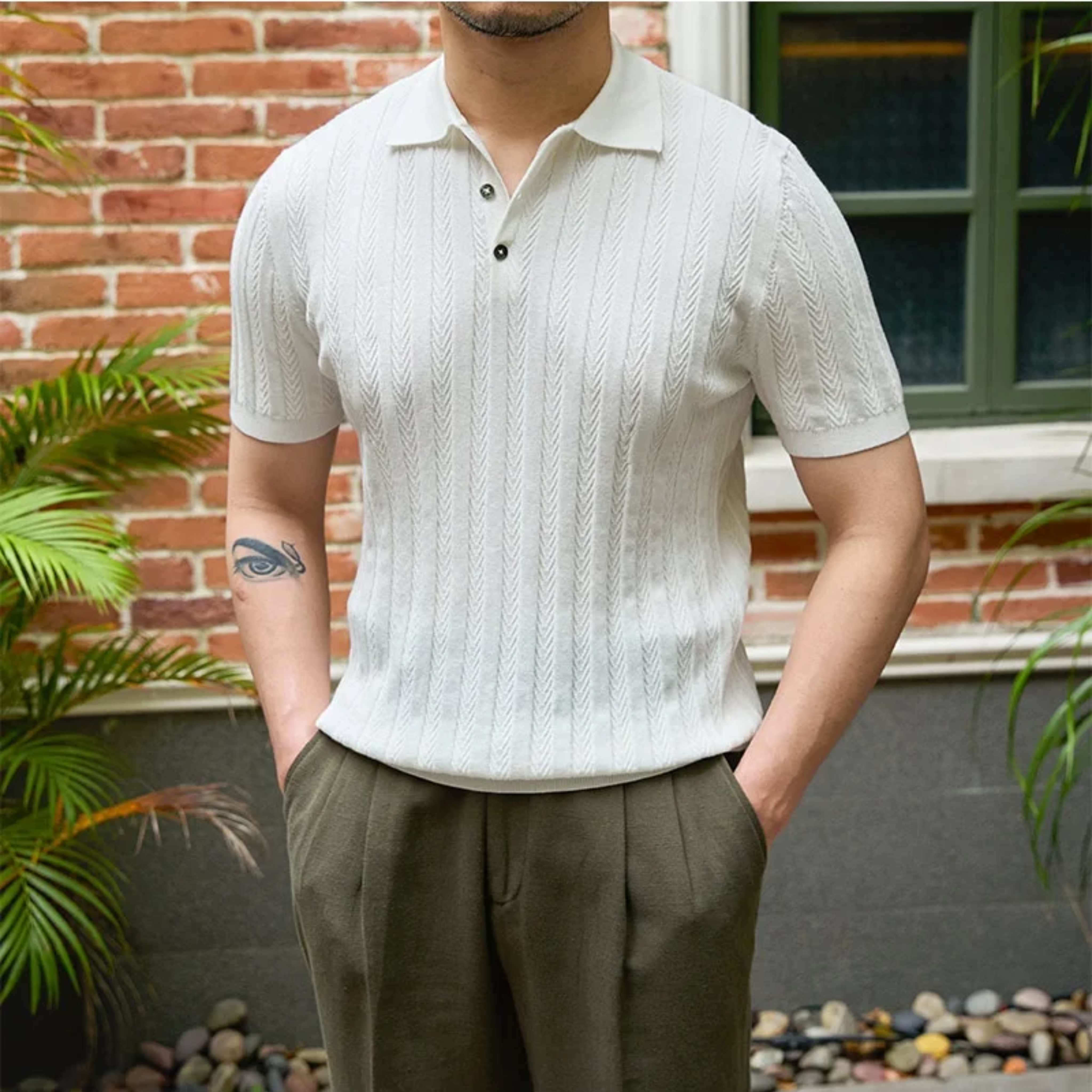 The Marzio Jacquard Polo  White / XL Tovian Instinct